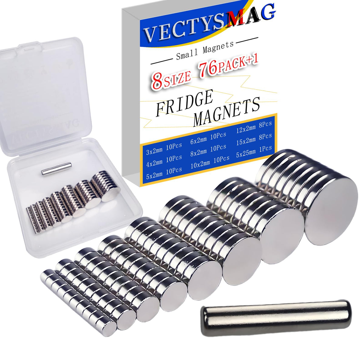 VECTYSMAG 76 Pack magnets set with 8 sizes and magnetic wand