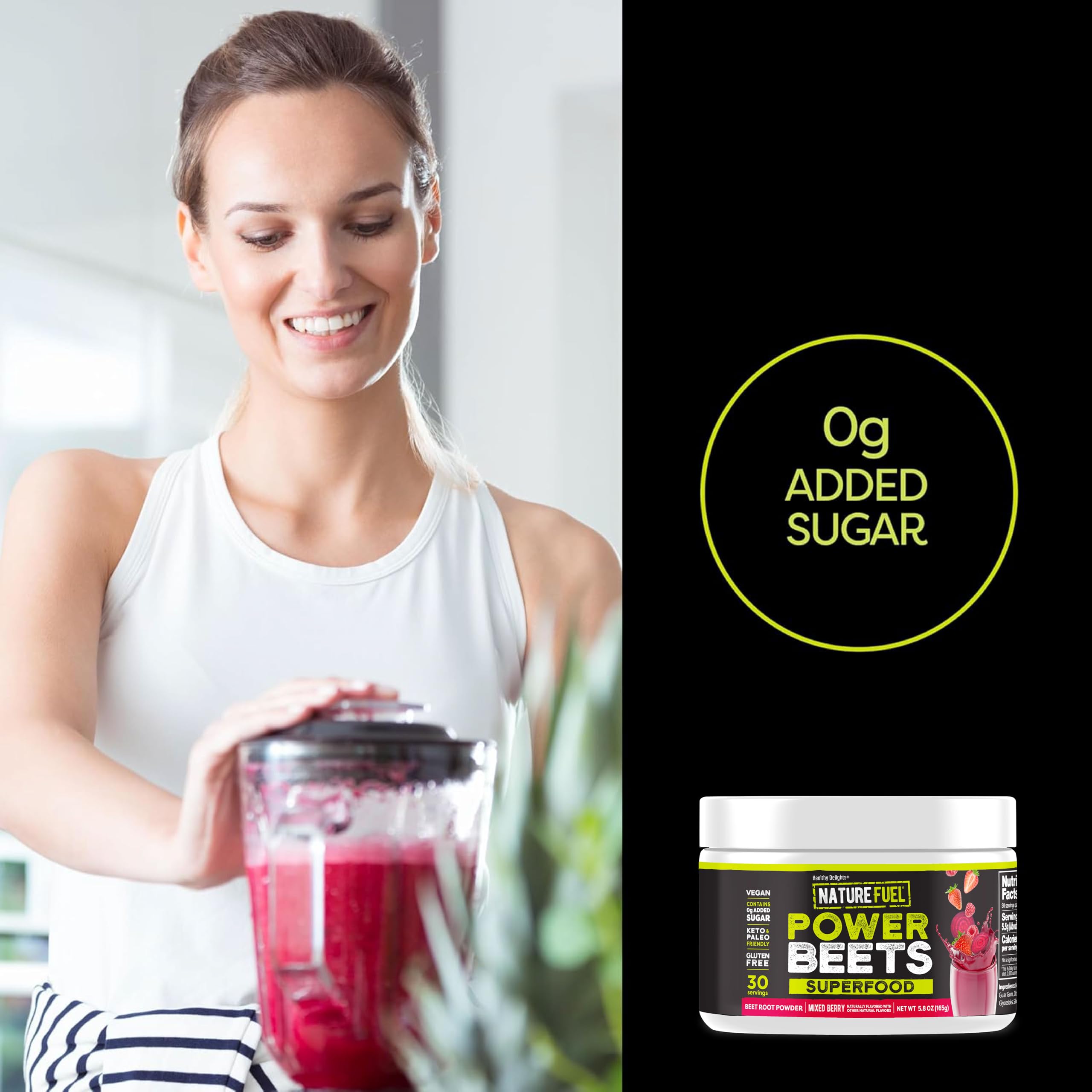 Vegan beet juice powder mixed berry flavor serving