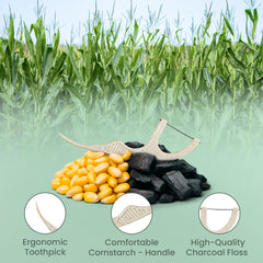 Vegan corn starch handle on dental floss pick