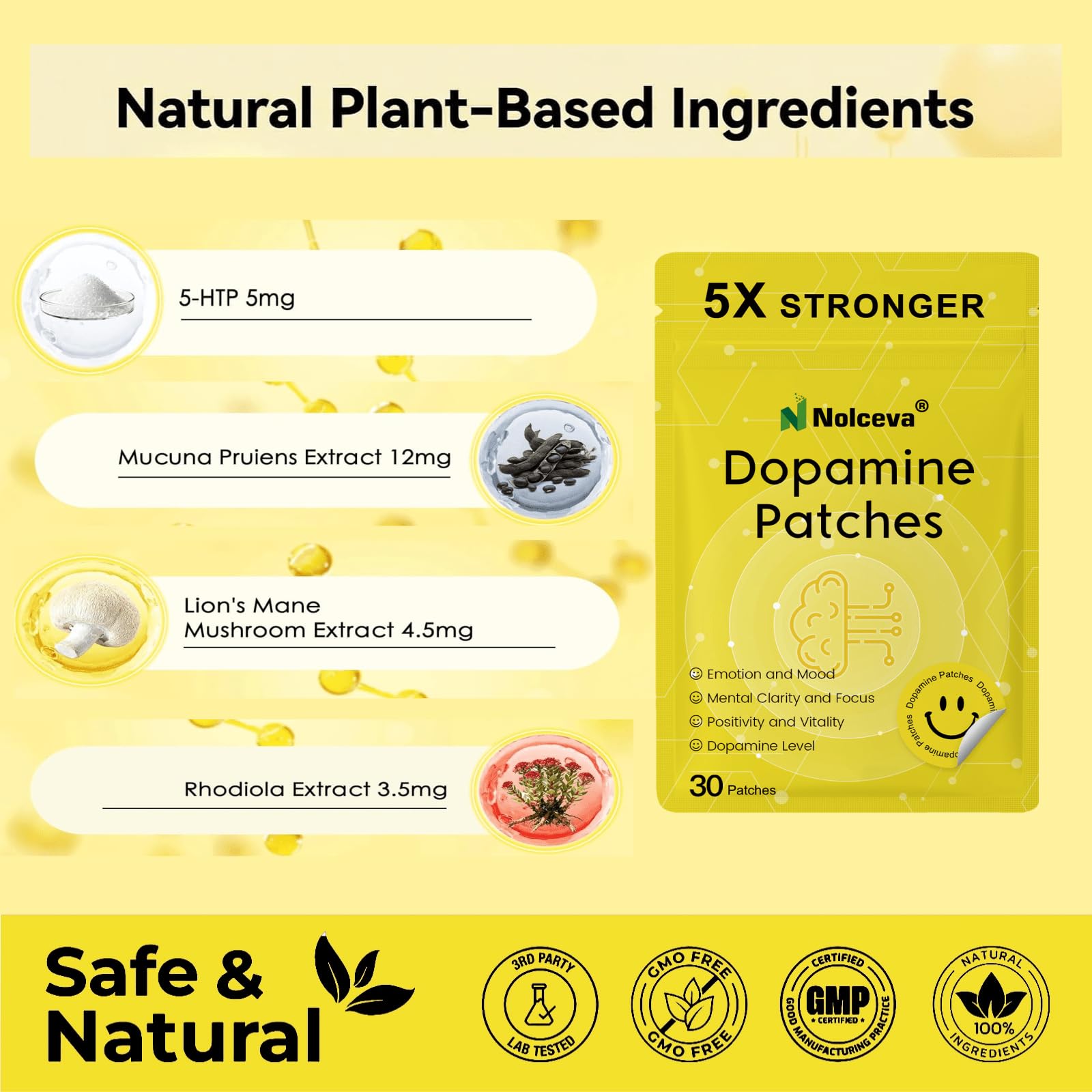 Mucuna Pruriens 5-HTP Lion's Mane Rhodiola ingredients