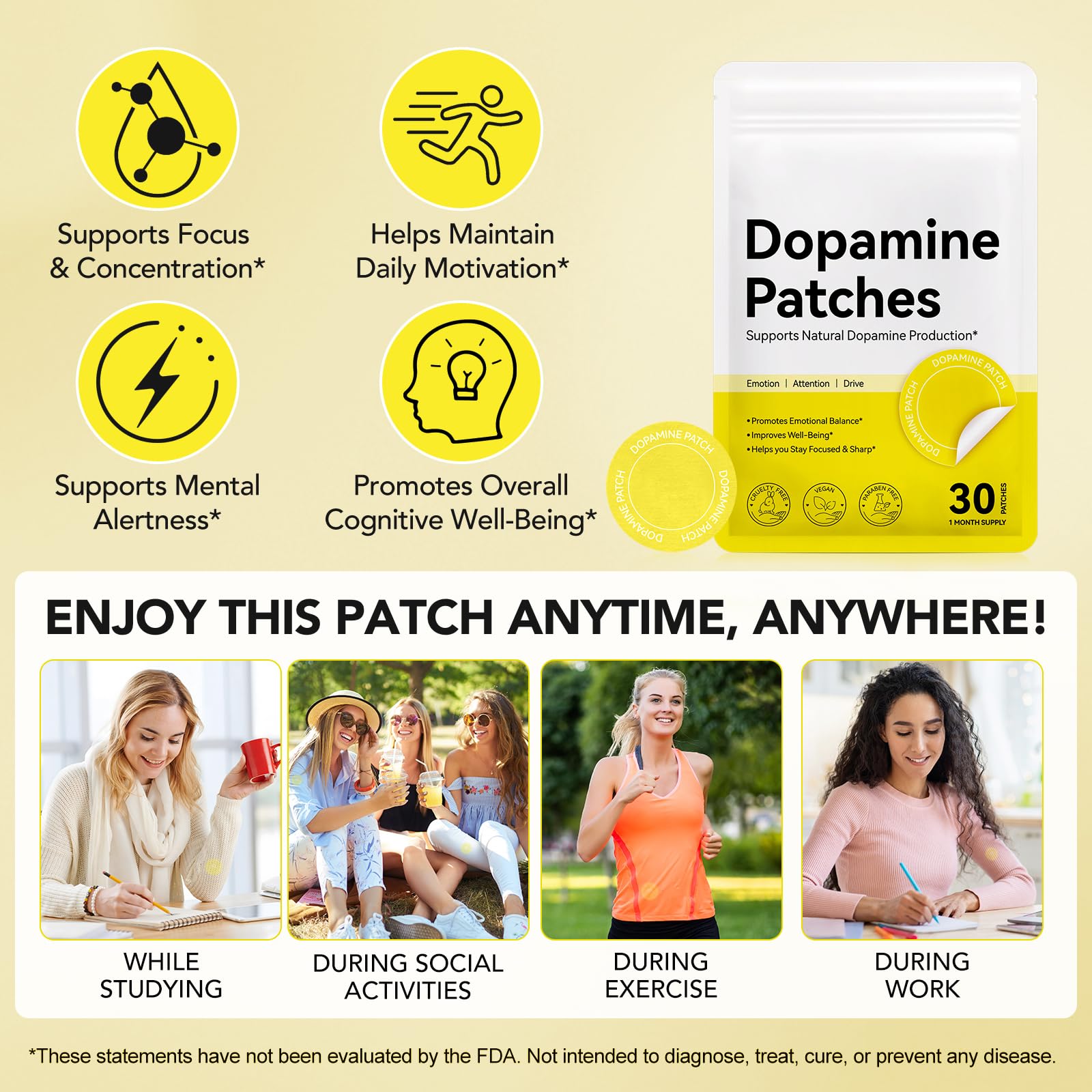 Ultra-thin breathable dopamine patches for discreet use