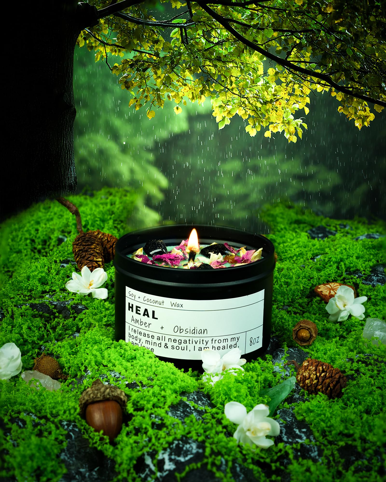 Vegan soy coconut wax candle with crystals