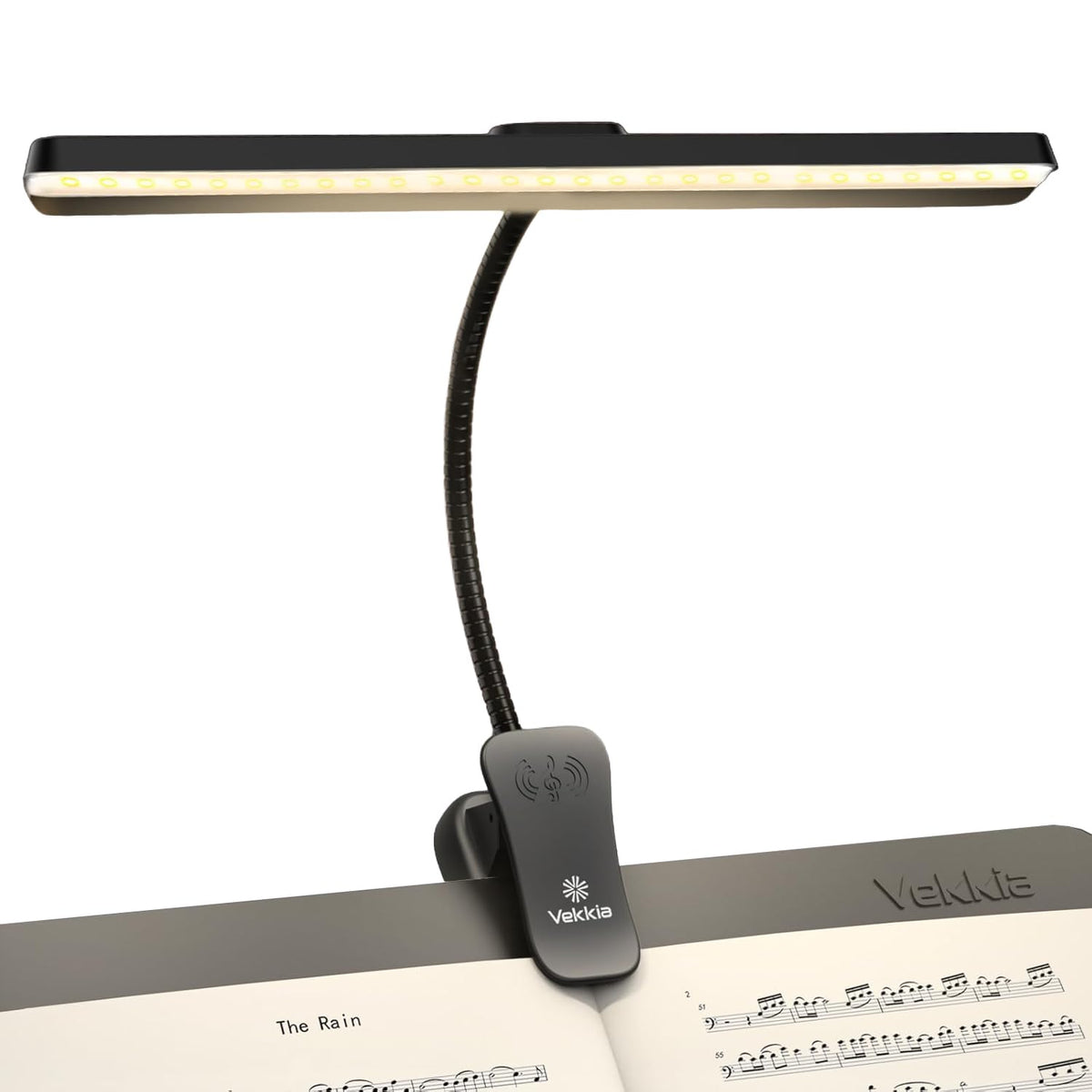 Vekkia Professional 88 LED music stand light clipped to a music stand