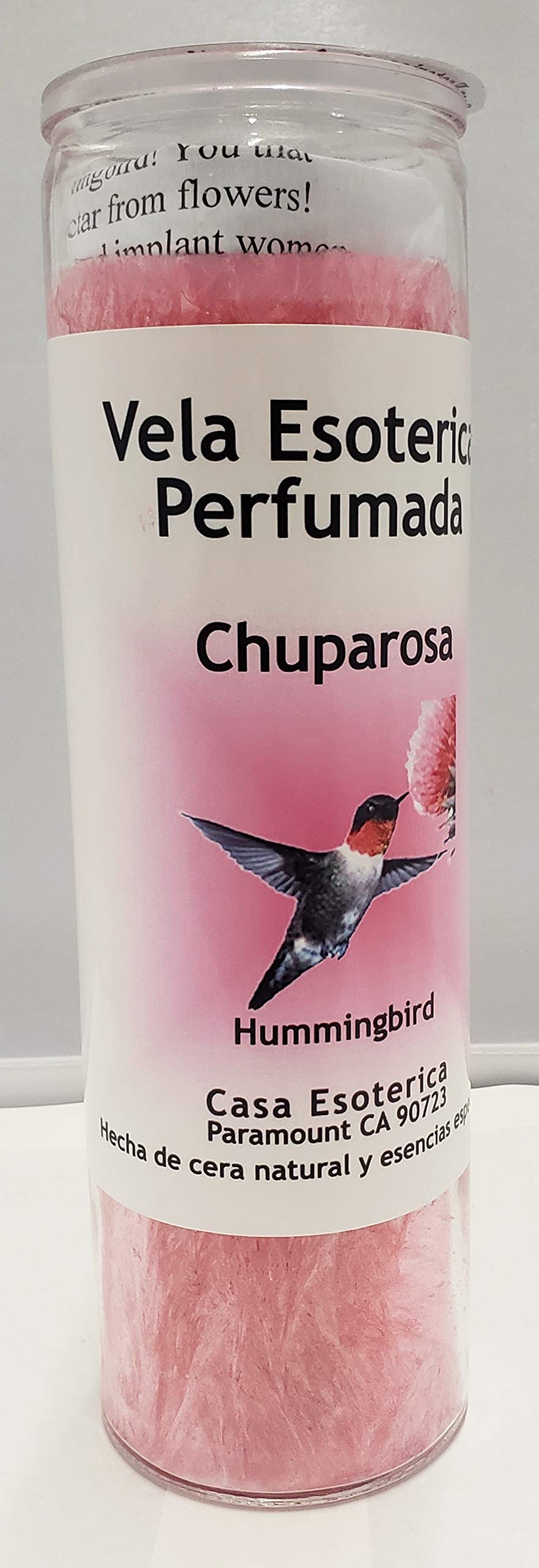 Veladora Candle Casa Esoterica Espiritual Chuparrosa detalle cera palma de coco