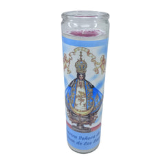 Virgen de San Juan de los Lagos veladora 14 oz en vaso de cristal