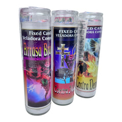 Veladoras rituales Arrasa Brujería en vidrio modelo 4