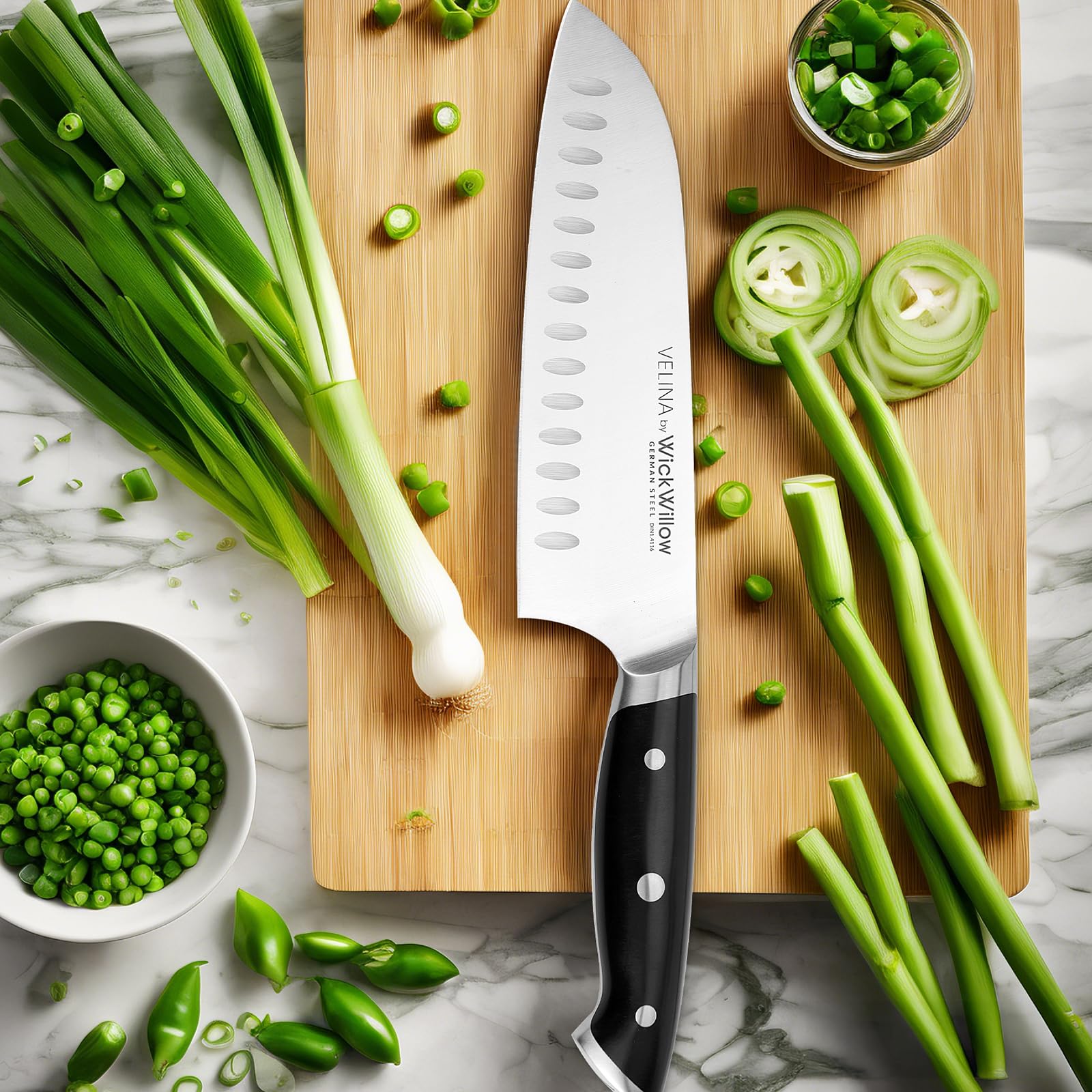 Velina Series Santoku Knife 7 Inch blade close-up