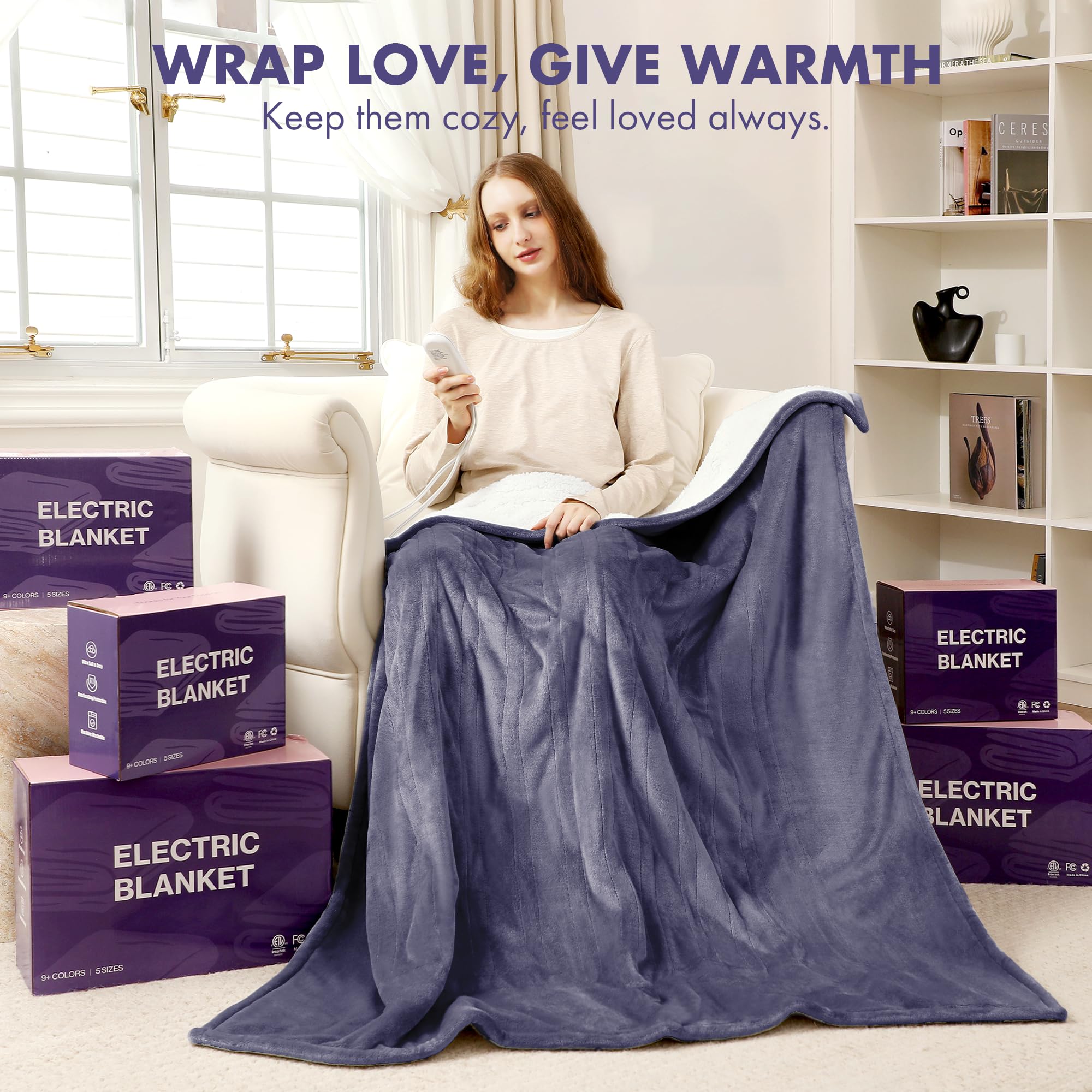 Gift-ready VELLUBAM heated blanket throw purple