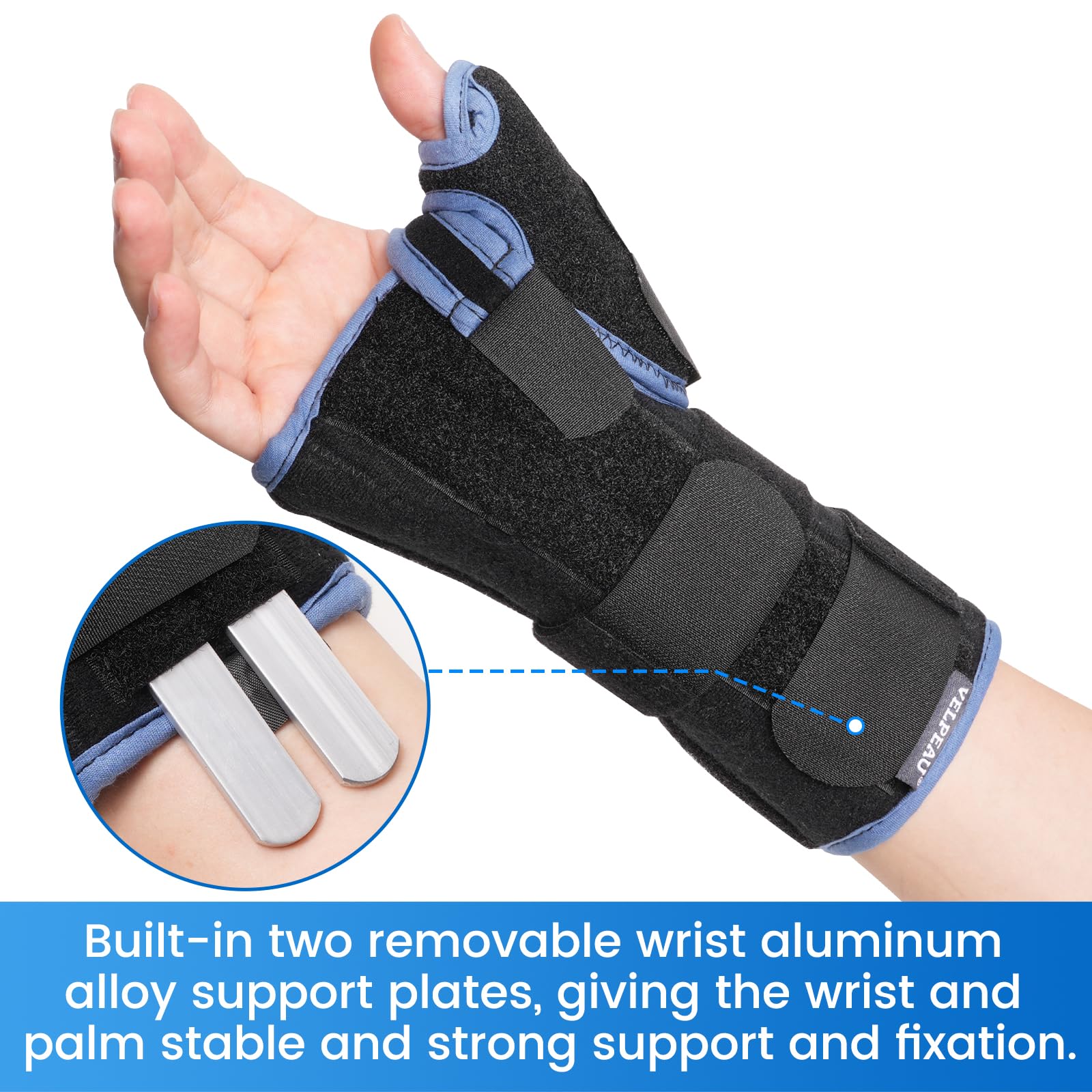 Aluminum palm and back bar wrist support Velpeau brace