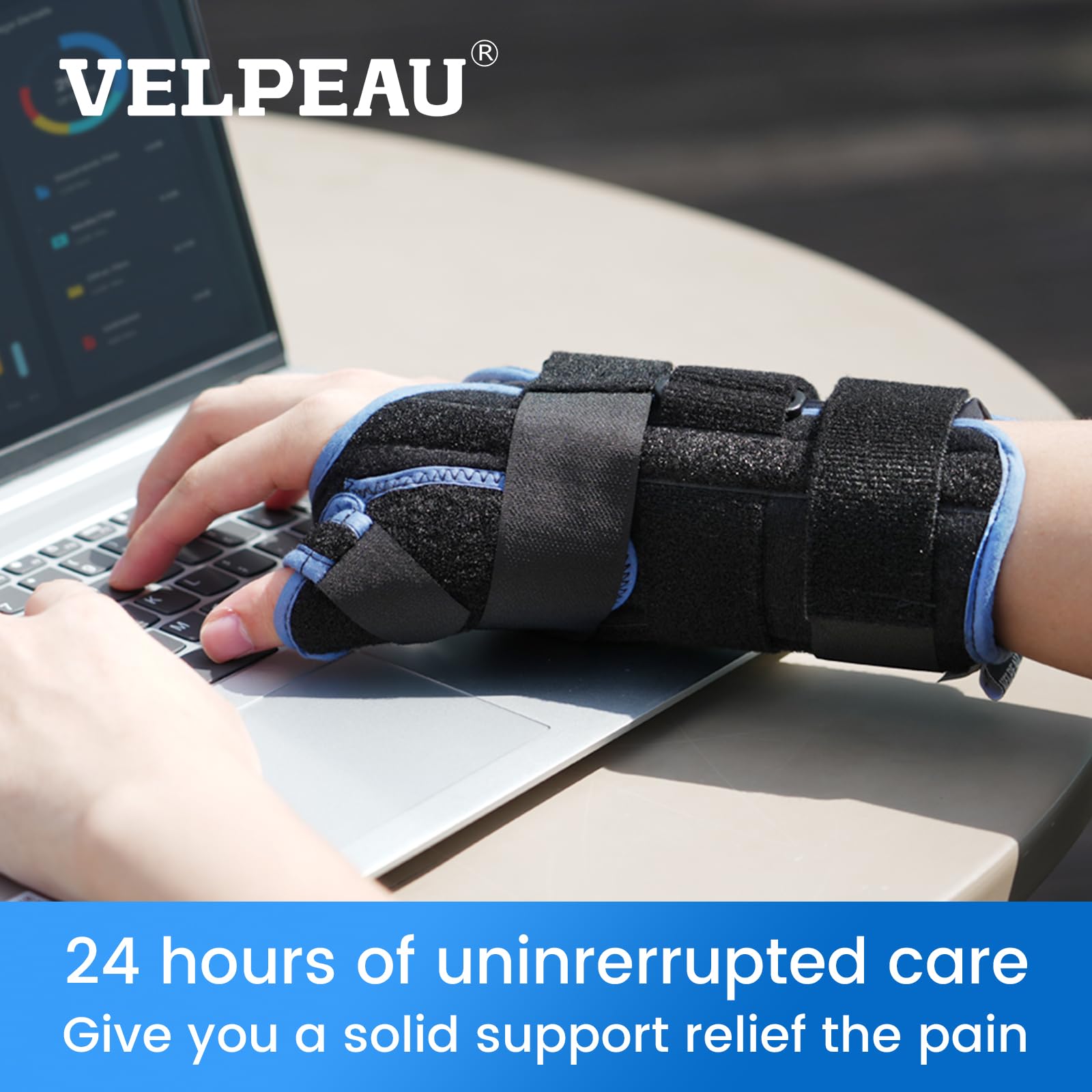 Adjustable adhesive belt on Velpeau wrist brace size M