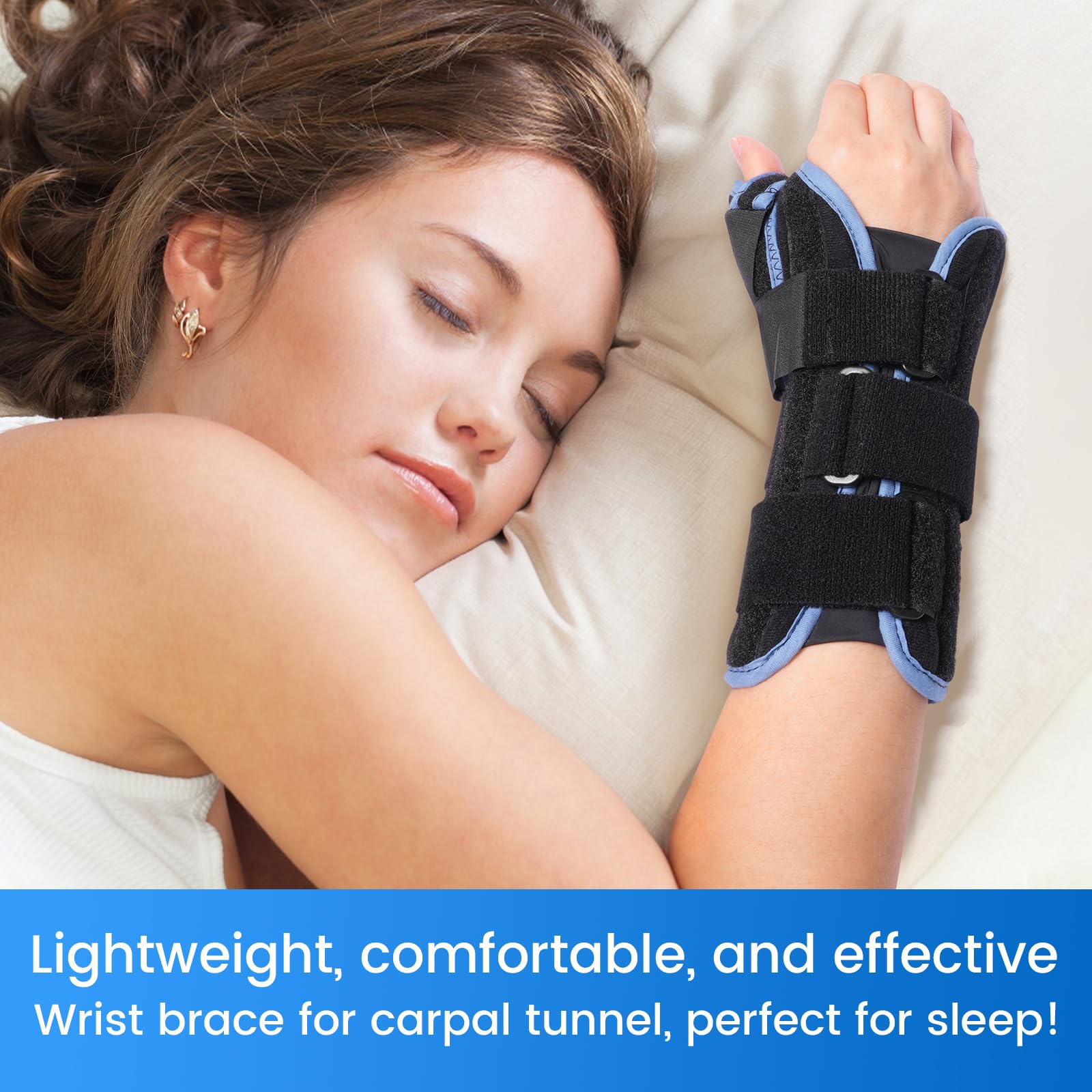 Thumb stabilizer and palm support on Velpeau wrist brace