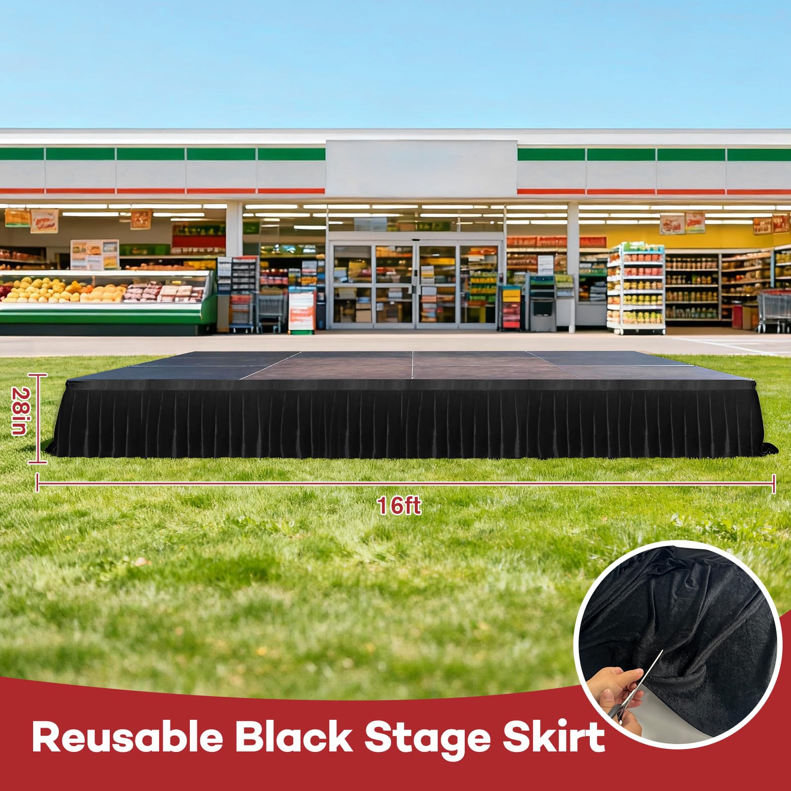 Wrinkle-free black stage skirt ready for reuse