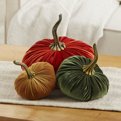 Three velvet pumpkins in Rust Olive Gold for fall decor