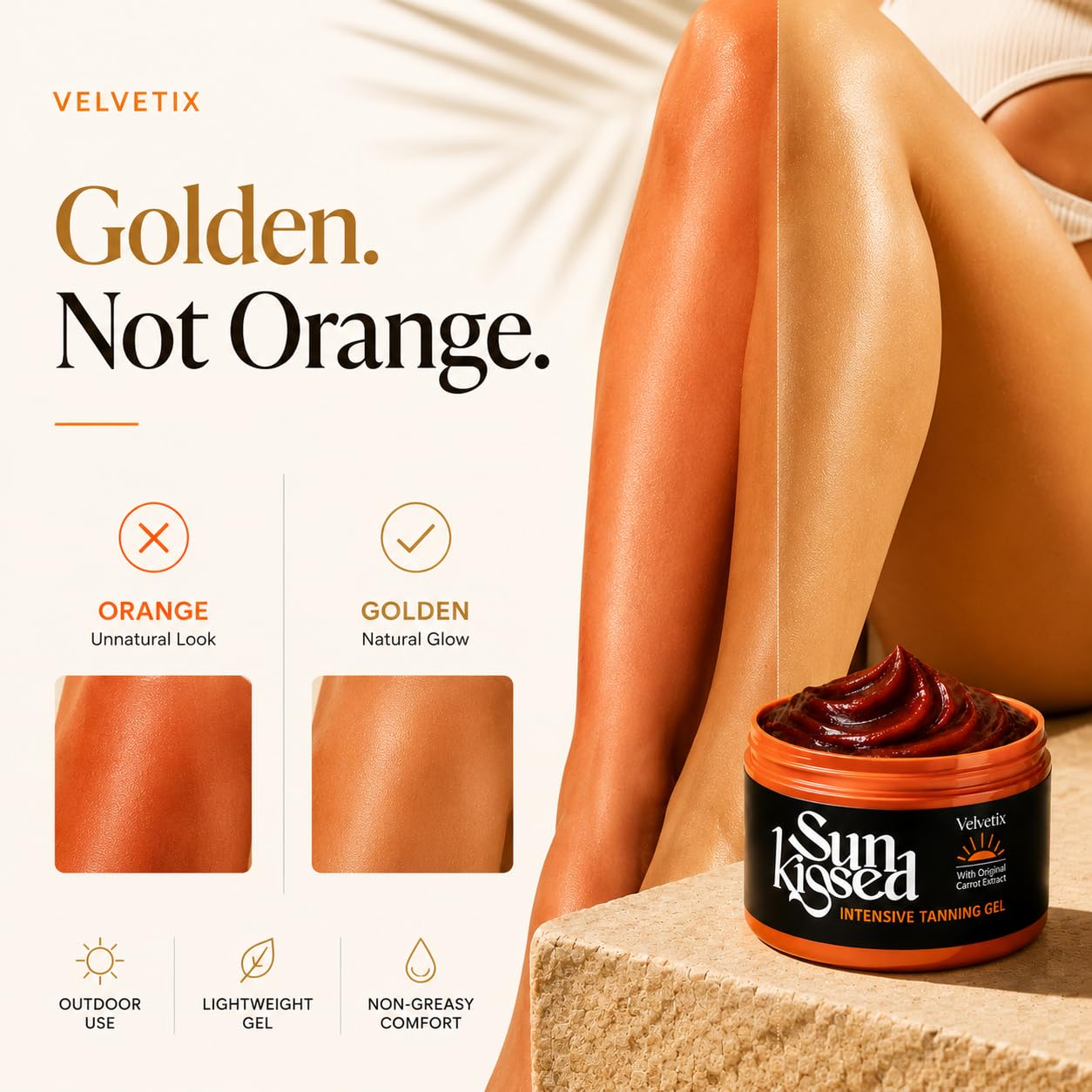 Label highlights natural golden bronze glow concept