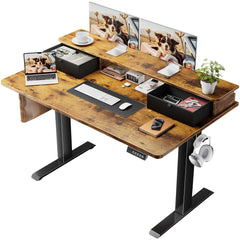 Veken electric standing desk 47x28 brown with drawers