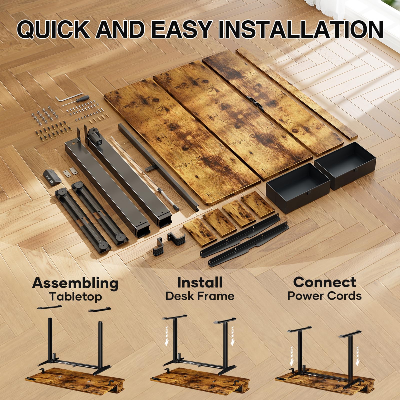 Sturdy steel frame with wide feet and adjustable foot pads