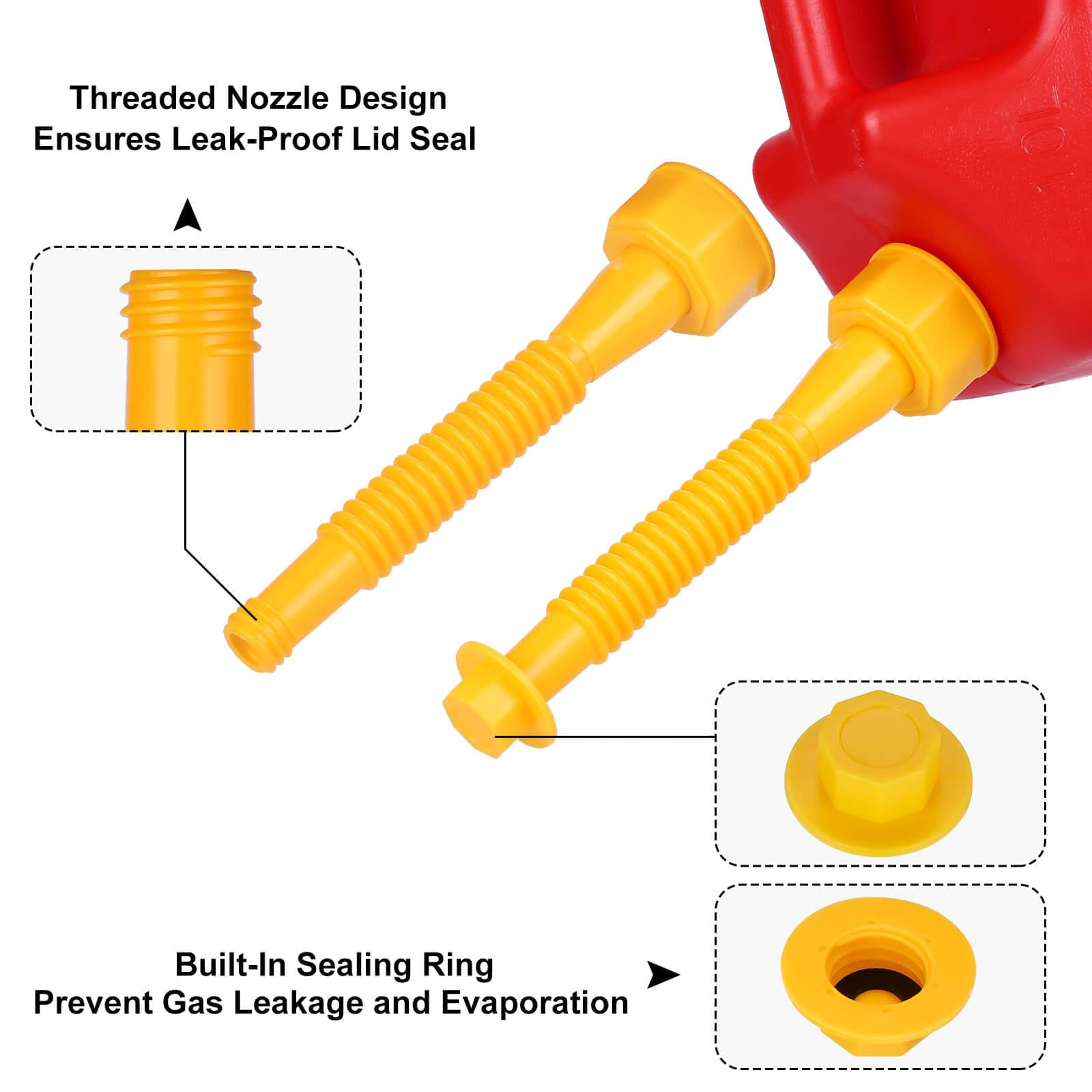 Sealing rings and vent caps included with spout kit