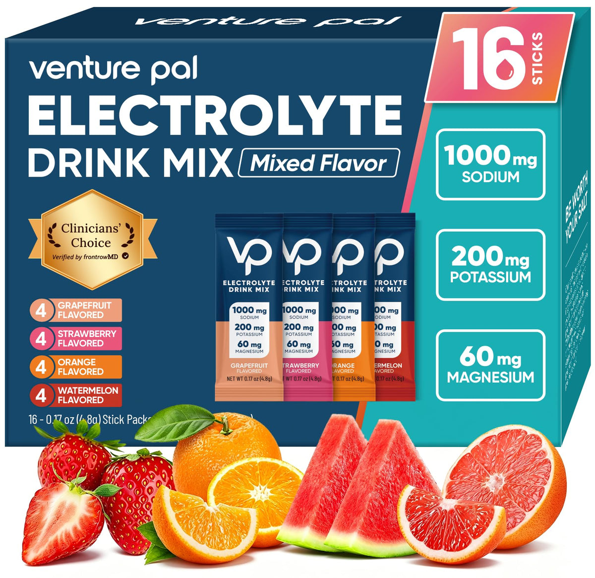 Venture Pal high sodium sugar free electrolyte packet 16 sticks box