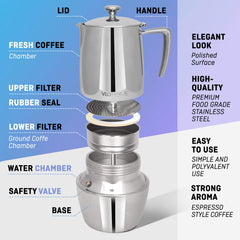 VeoHome moka pot induction compatible for multi-stove use