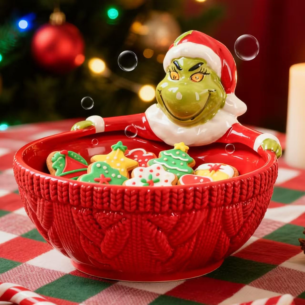 Veramedy 6.5 inch Christmas Candy Bowl ceramic with Santa hat