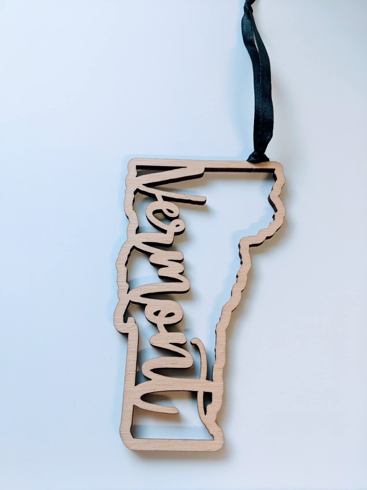 Vermont state ornament wooden hanging decor measures 4.5 in L x 3 in H