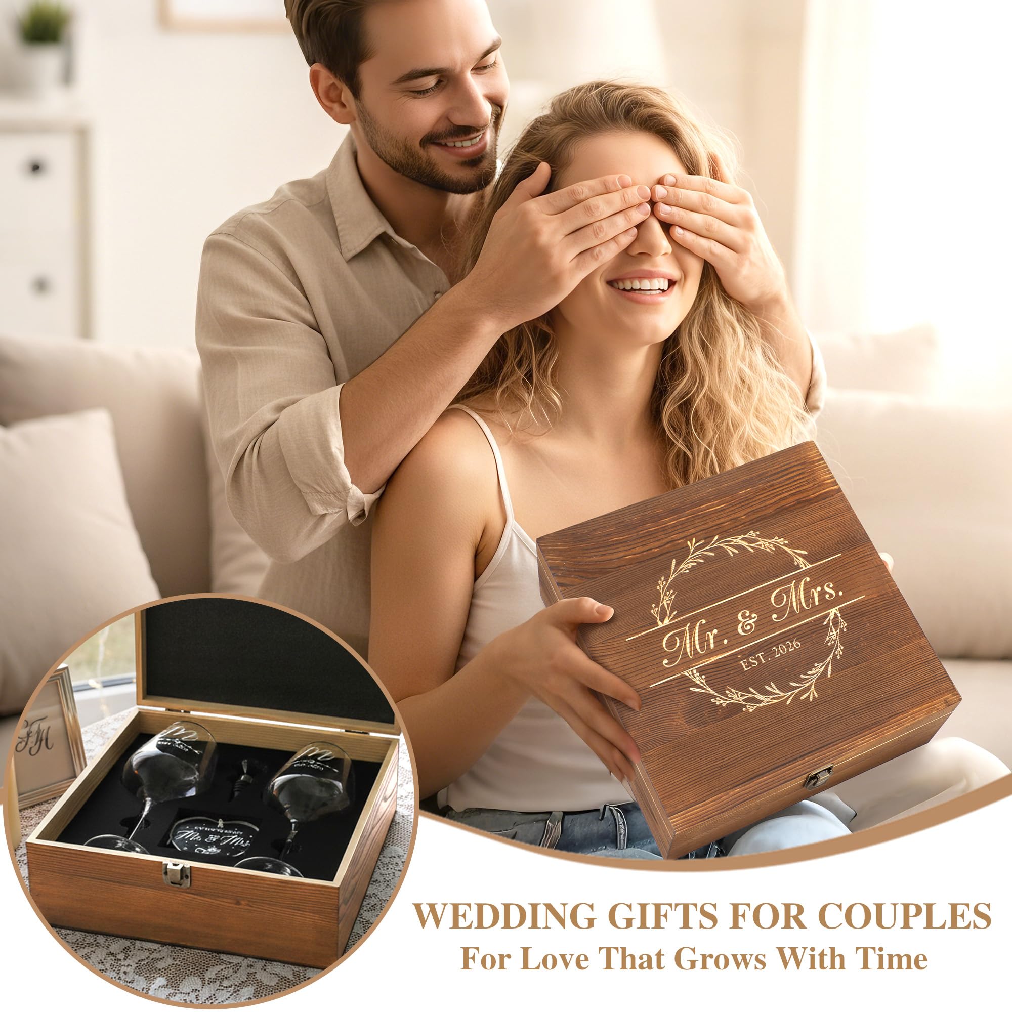 Display-ready Verouis wedding gift box and glassware