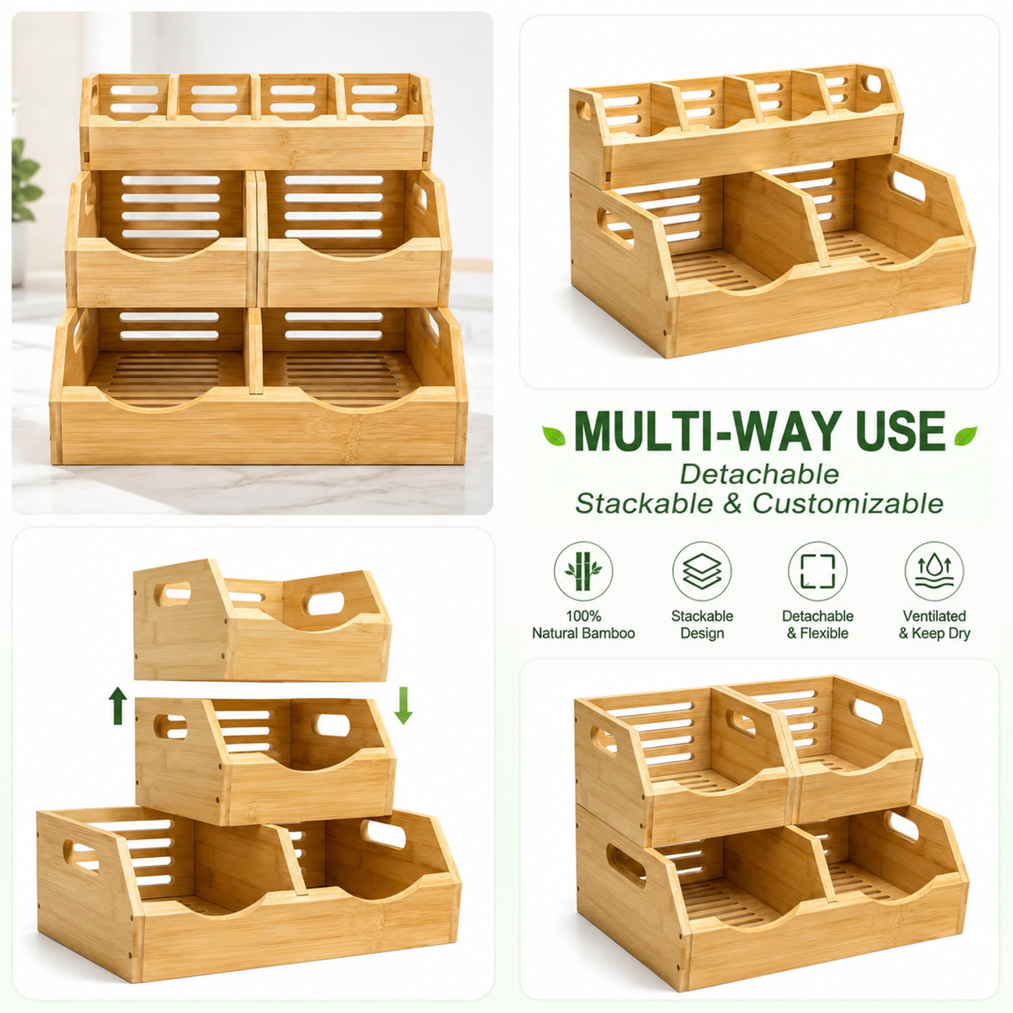 Versatile stackable pantry bin suitable for multiple rooms and uses