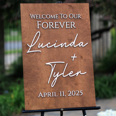 Vertical Wooden Wedding Welcome Sign 18x24 size displayed