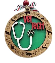 Vet Tech Christmas Tree Ornament two-layer wood handpainted laser cut