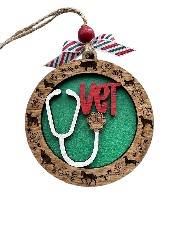 Two-layer wood design of Veterinarian Vet Christmas Tree Ornament