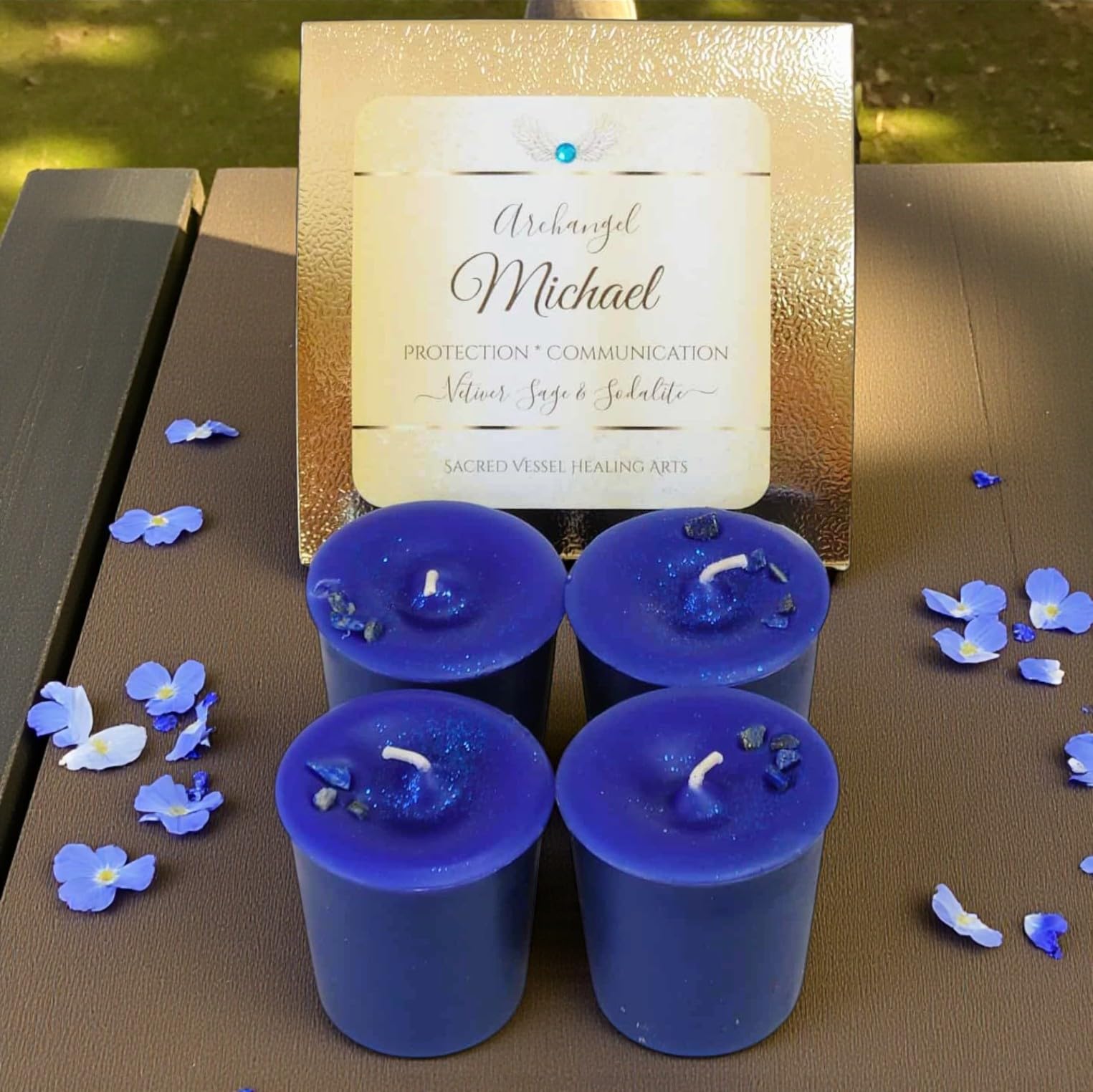 Vetiver and sage scented soy votive candles Archangel Michael