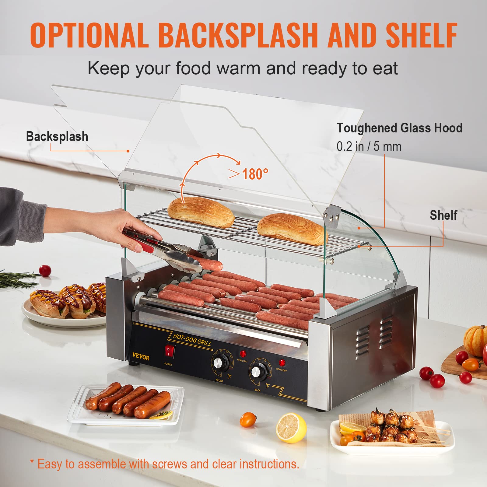 1050W motor powers VEVOR hot dog roller stainless unit