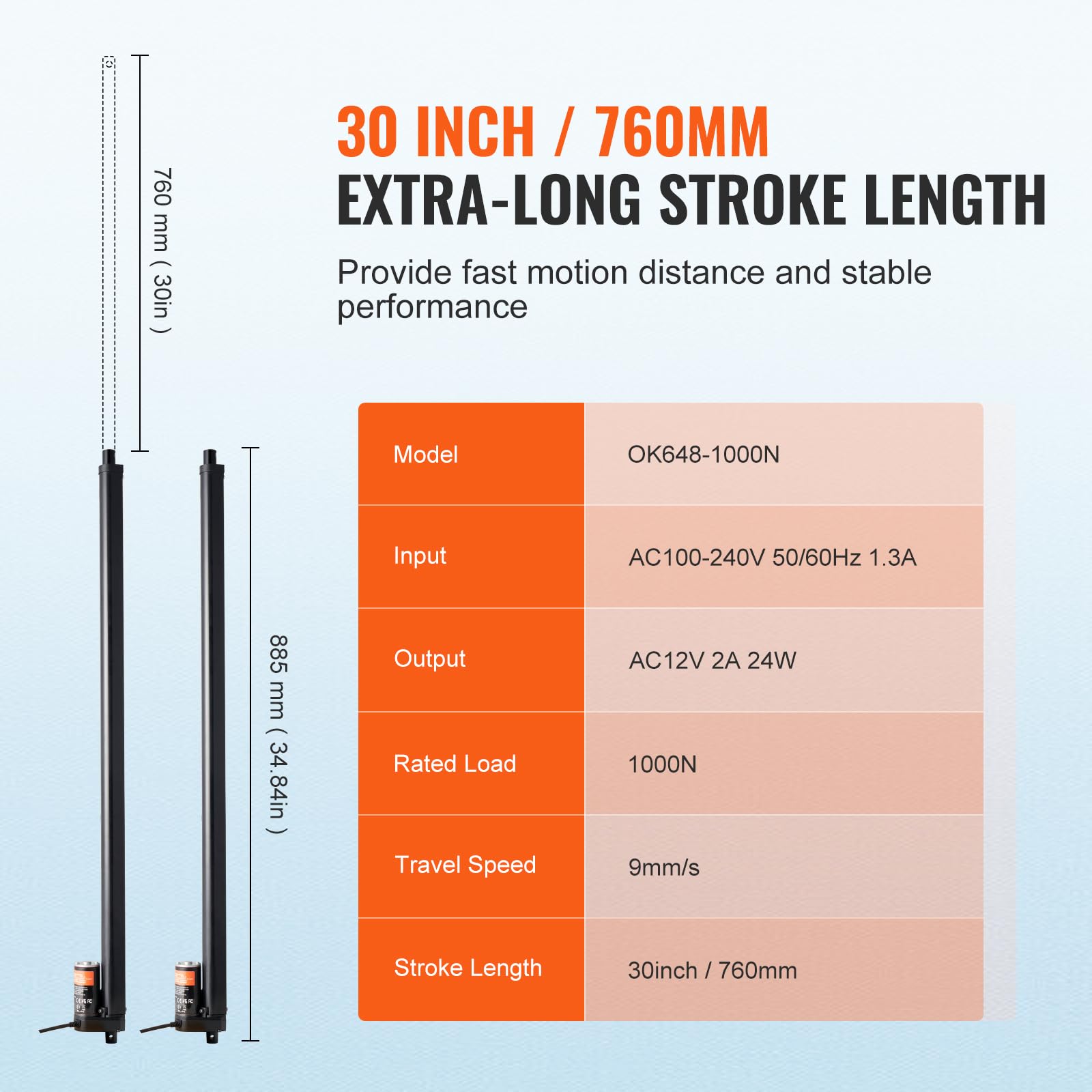 Retracted 34.84 inches Extended 64.84 inches