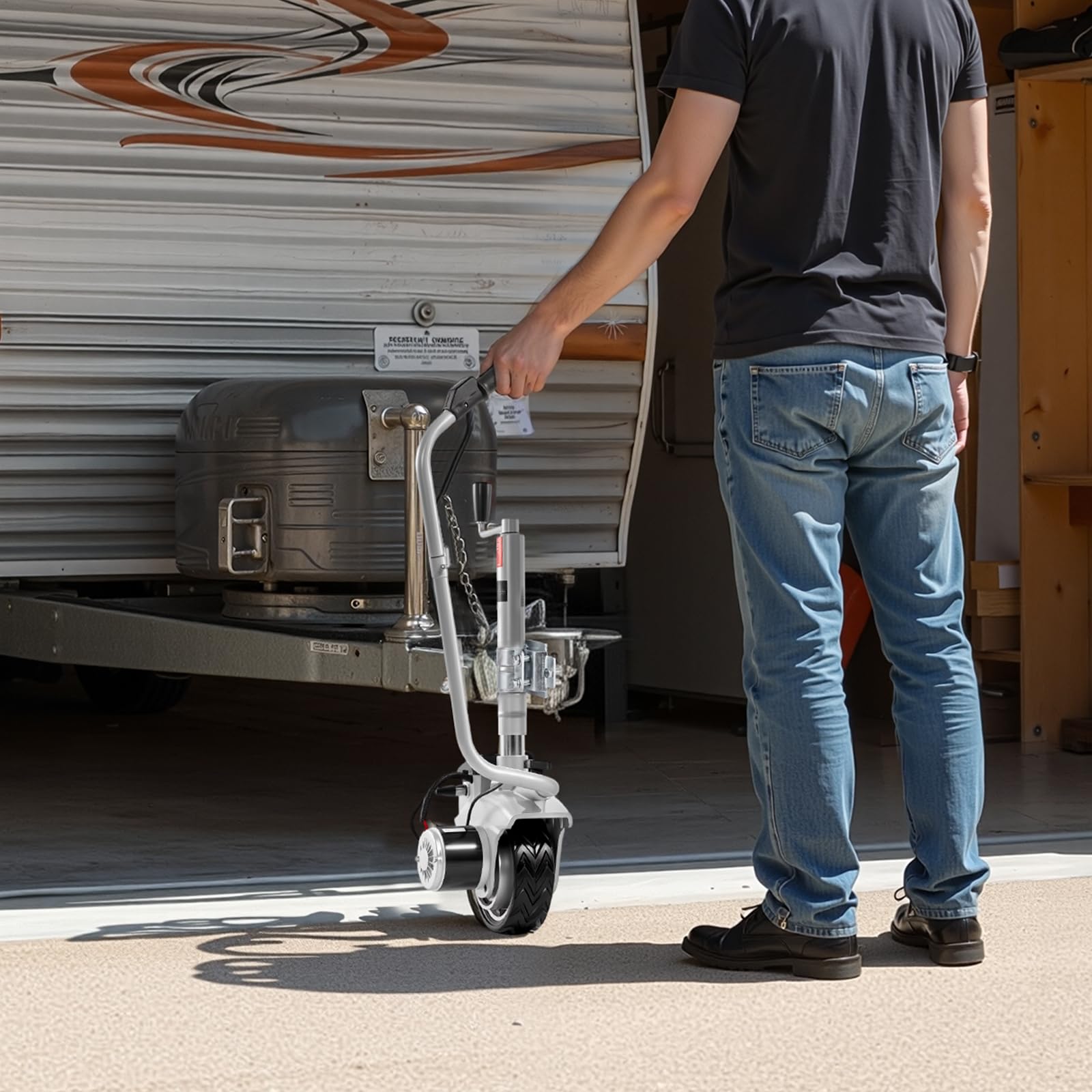 Trailer mounted VEVOR Electric Trailer Dolly with bracket in use