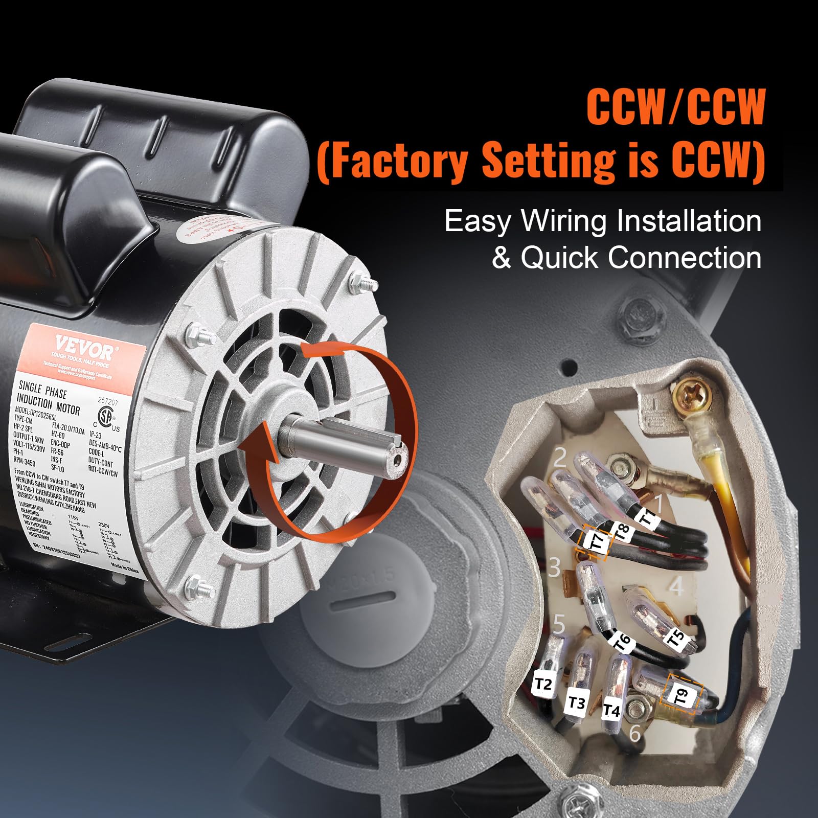 Open drip-proof design for clean dry environments on VEVOR motor