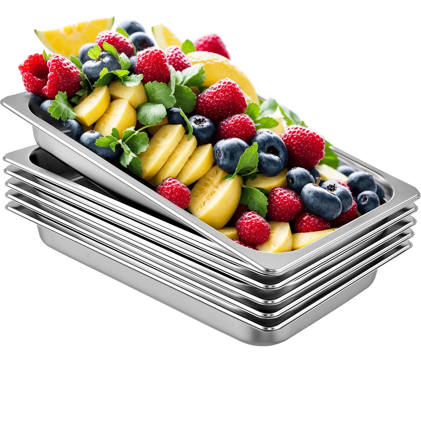 Top view of VEVOR 6 Pack Full Size Stainless Steel Hotel Pans