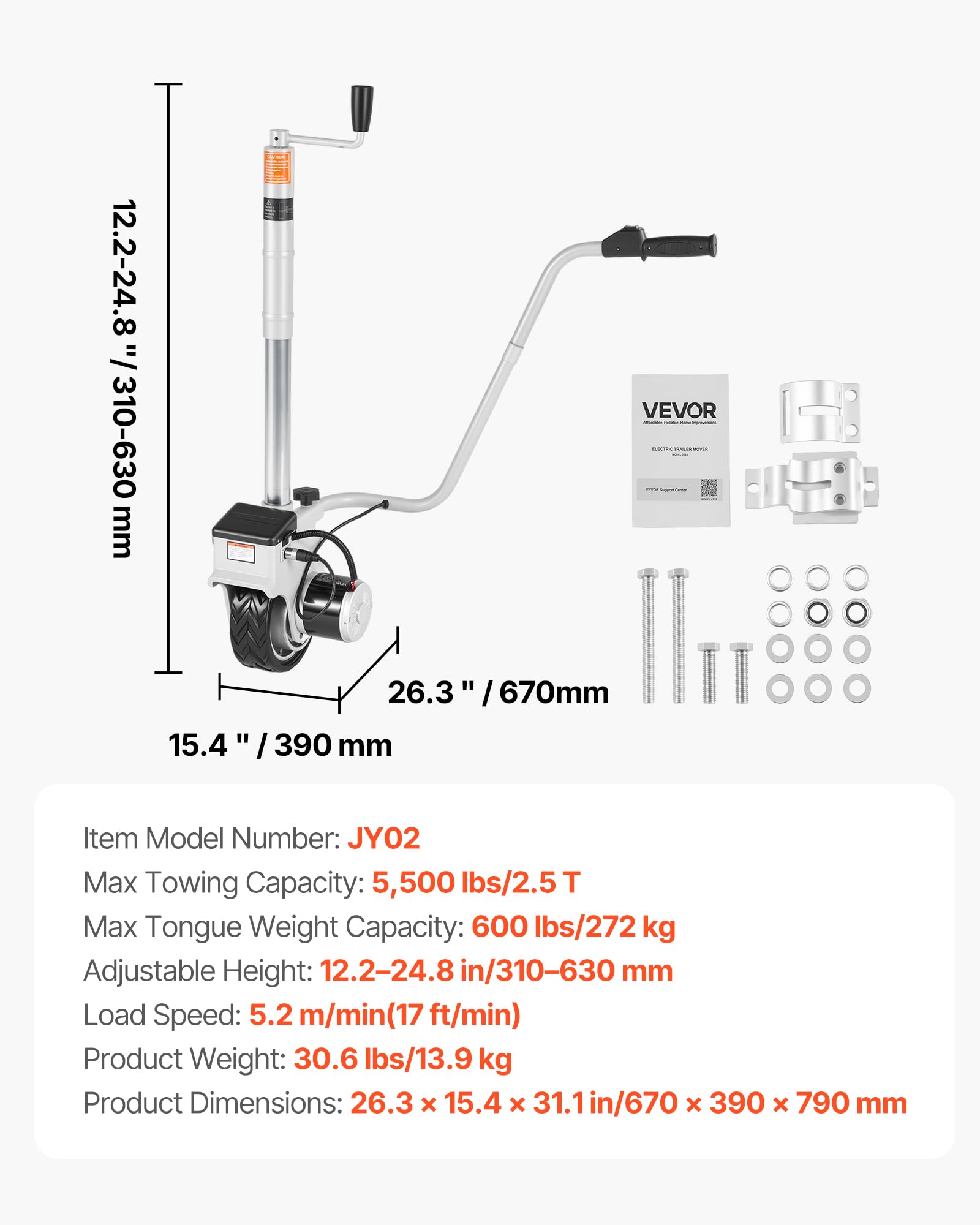 Control handle of VEVOR Electric Trailer Dolly for easy operation