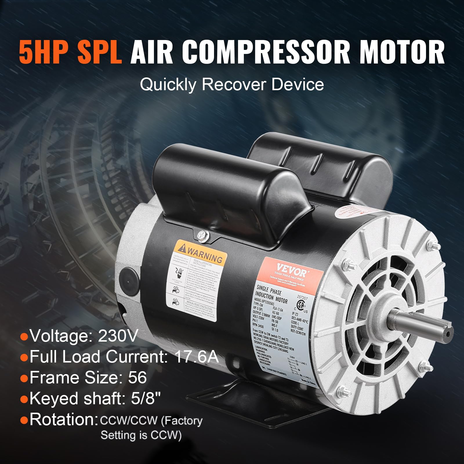 56 frame motor with 5/8 inch keyed shaft