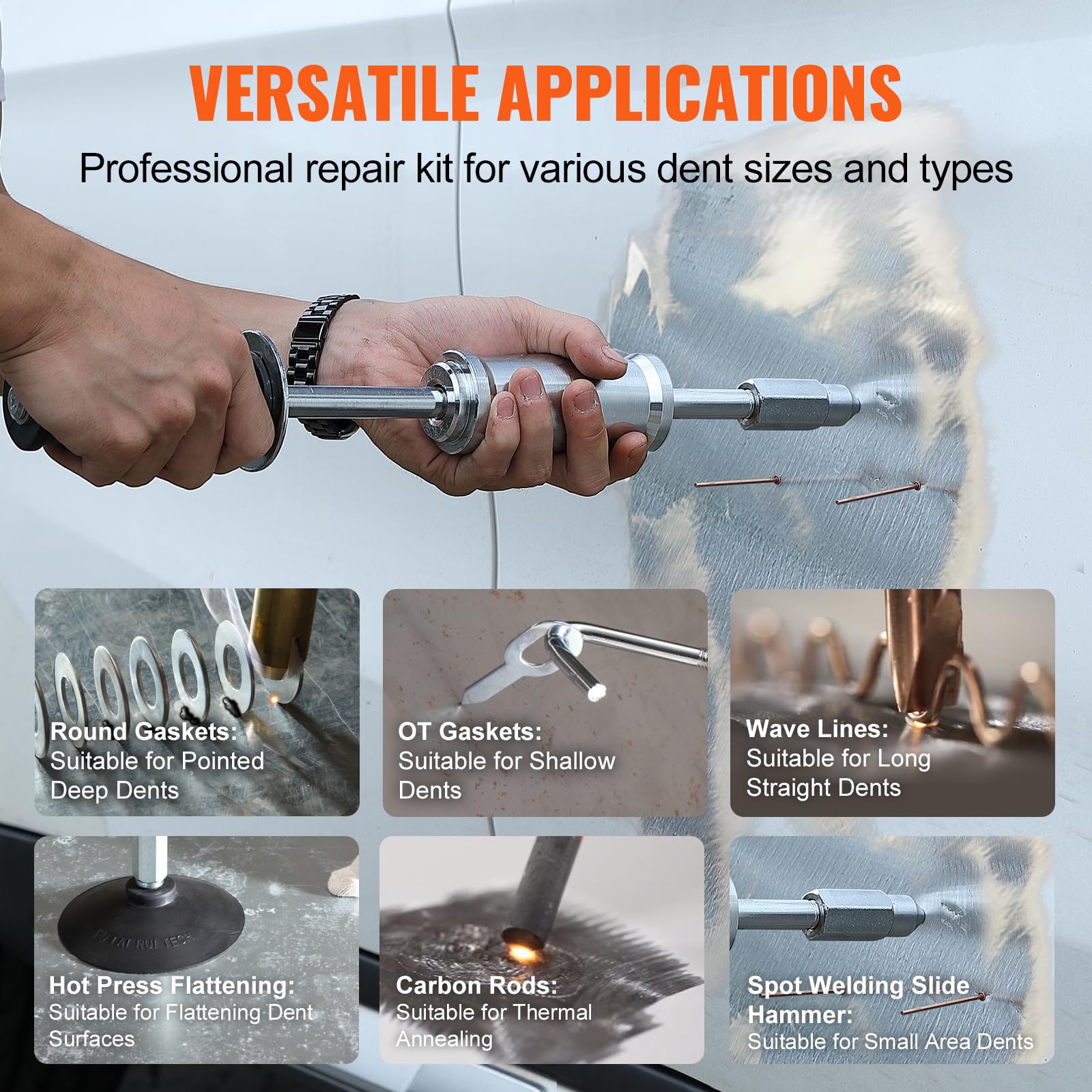 Auto body dent repair kit with portable toolbox