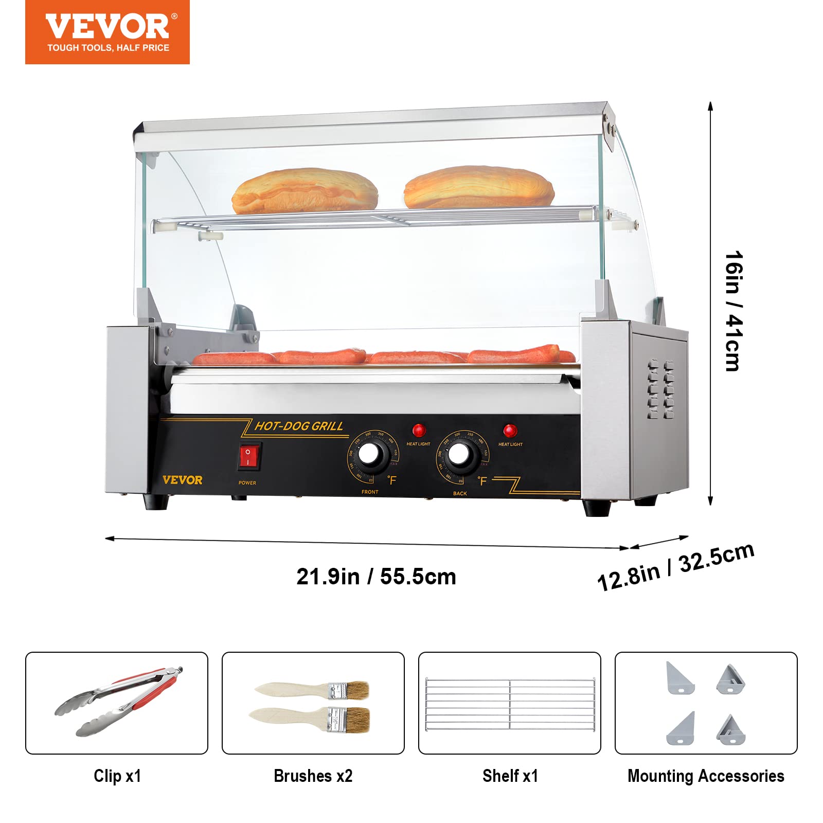 Optional bun warmer shelf for VEVOR hot dog roller