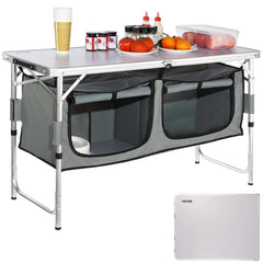 VEVOR Camping Kitchen Station aluminum tabletop with storage shelf