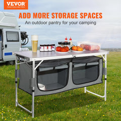 VEVOR camping table with zippered storage compartments and cupholders