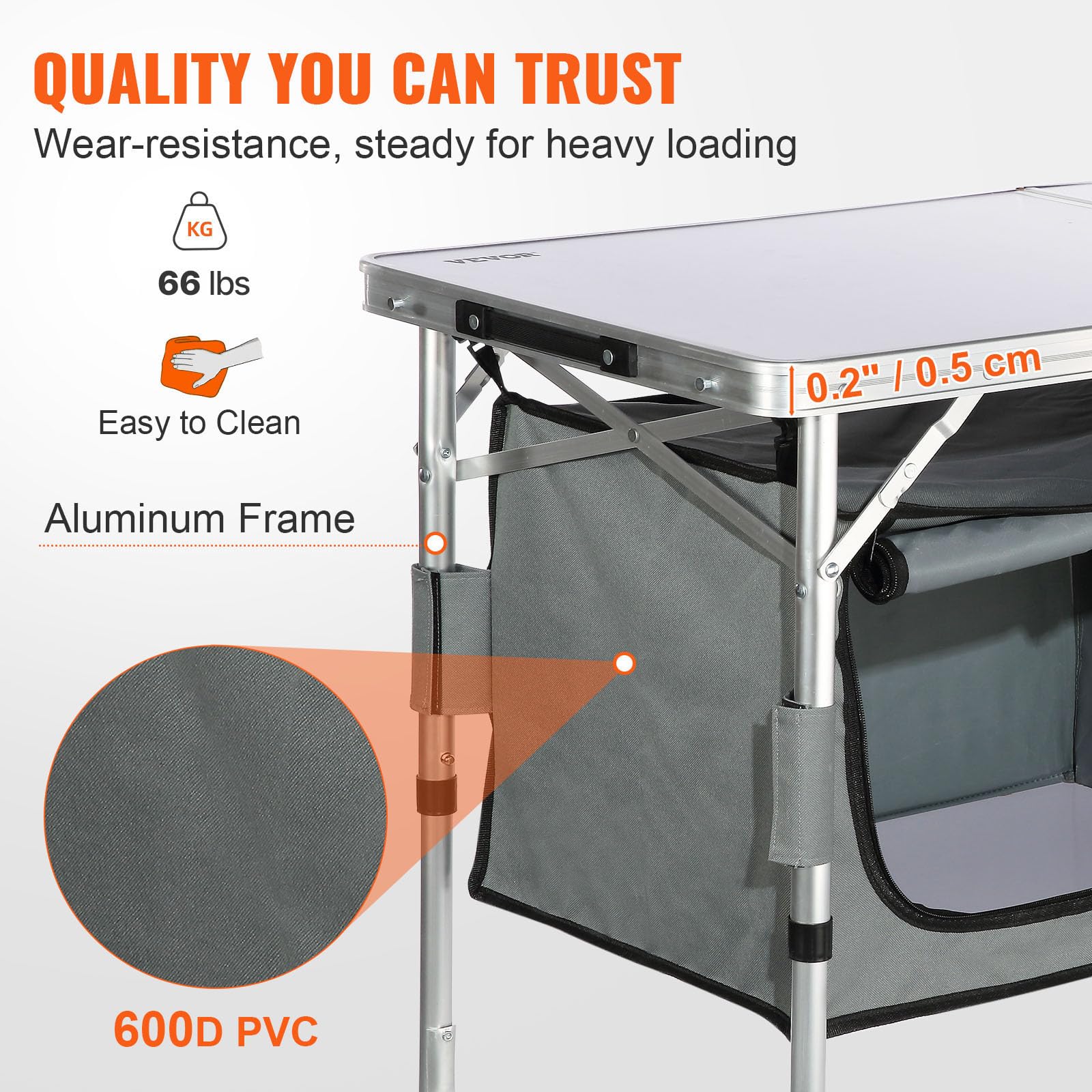 Aluminum tubes and MDF countertop on VEVOR camping station