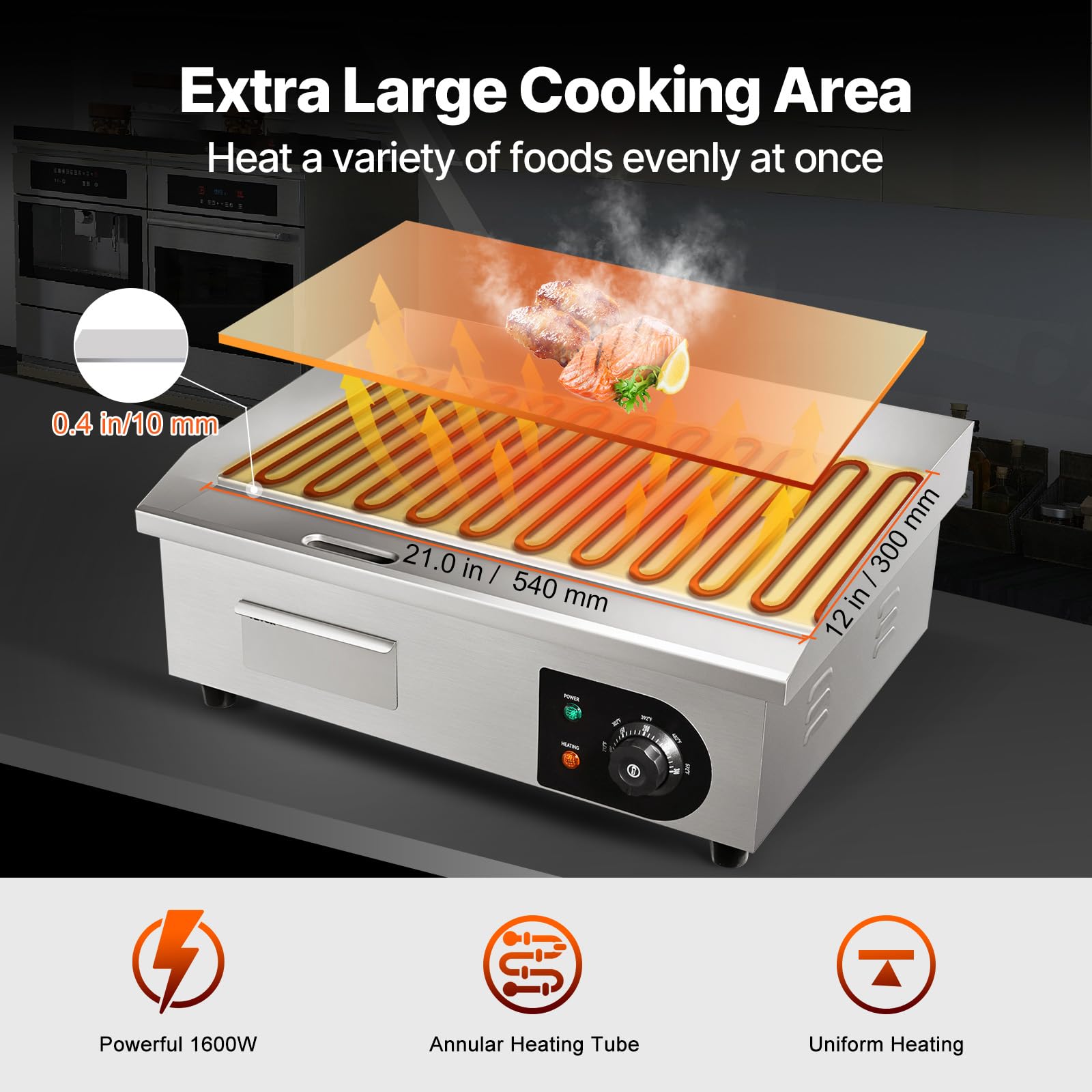 0.4 inch thick cooking plate on VEVOR flat top griddle