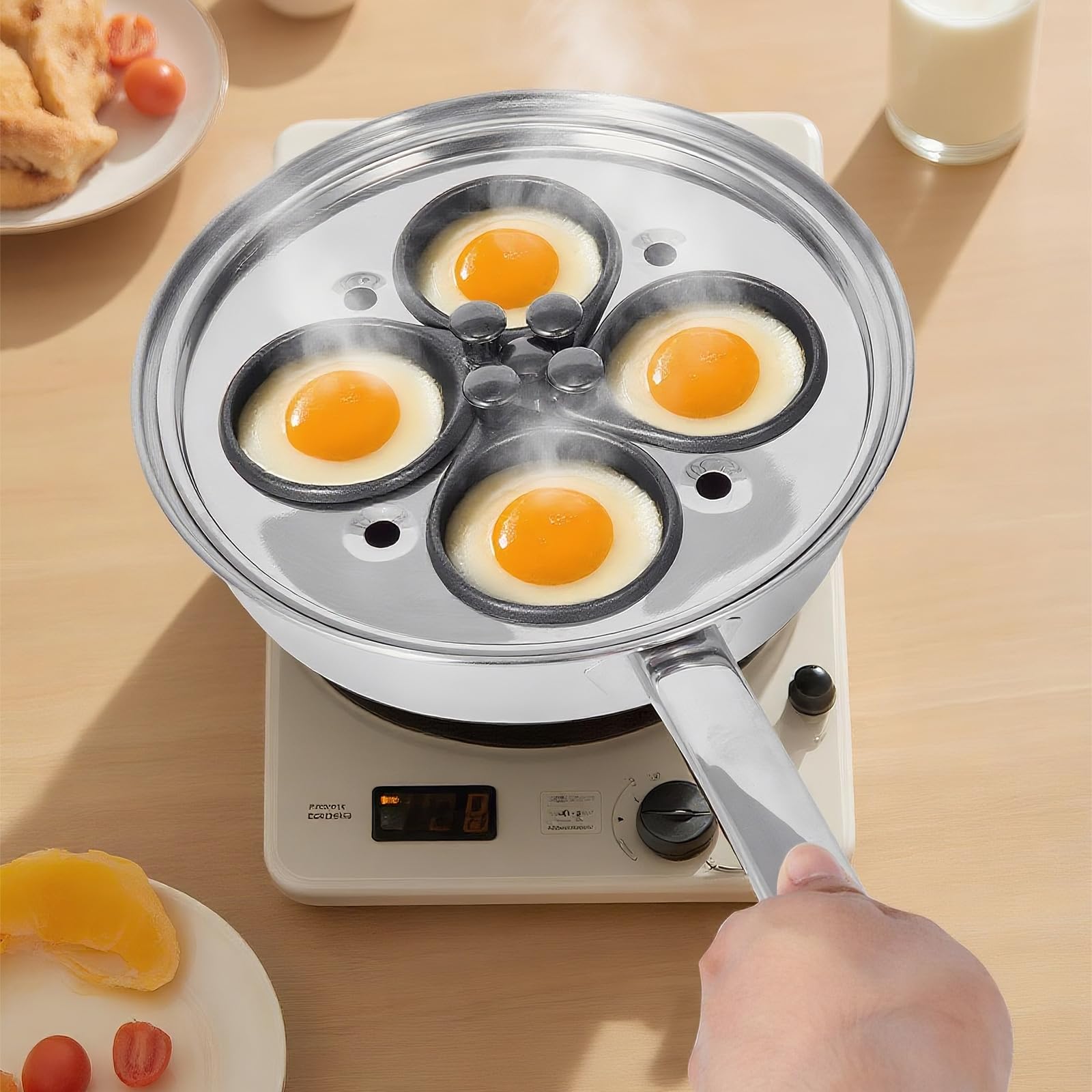 Base doubles as an 8 inch frying pan after removing cups