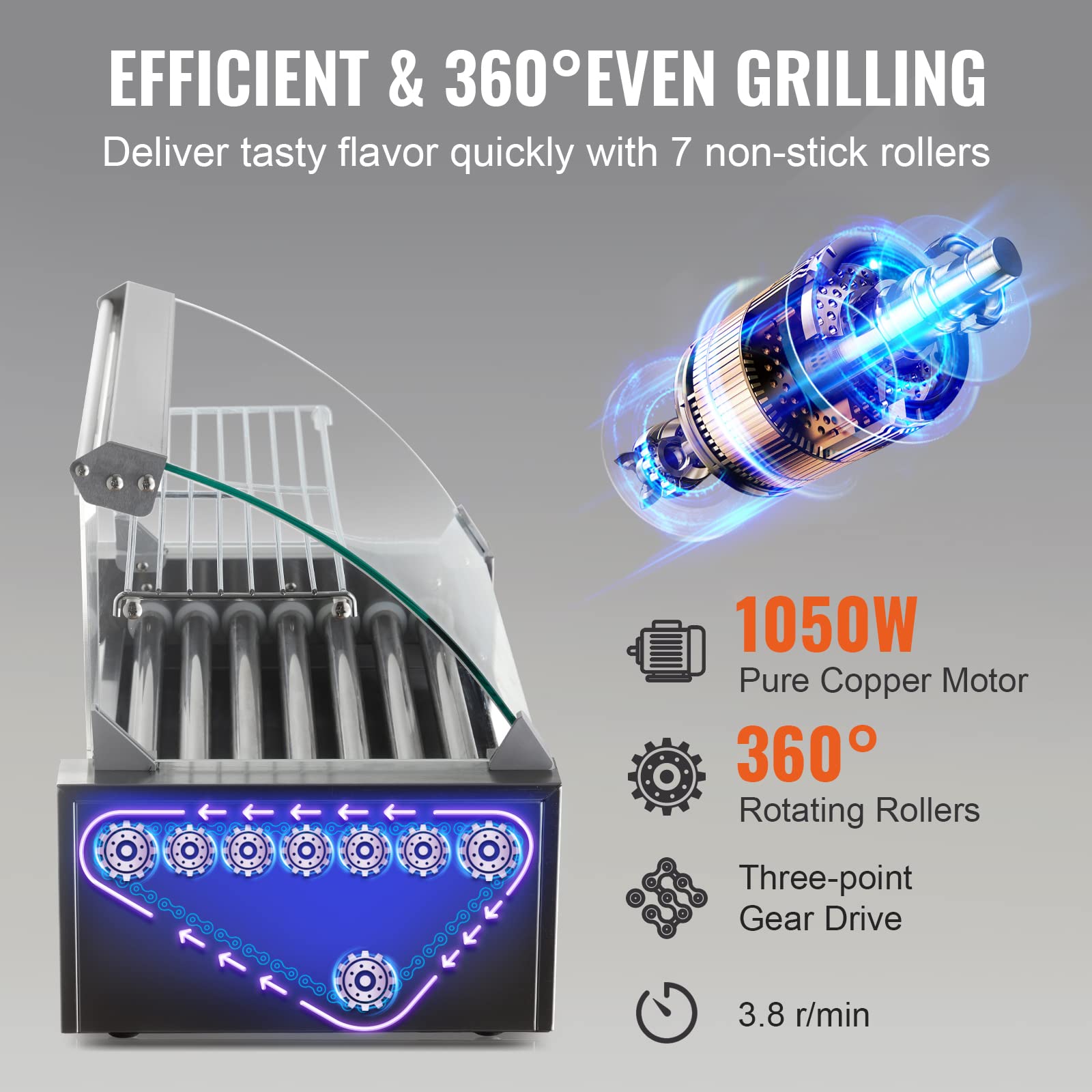 Dual temperature control knobs on VEVOR hot dog roller