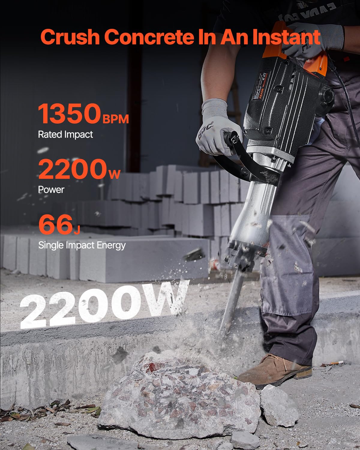 VEVOR demolition jack hammer 2200w handle close up