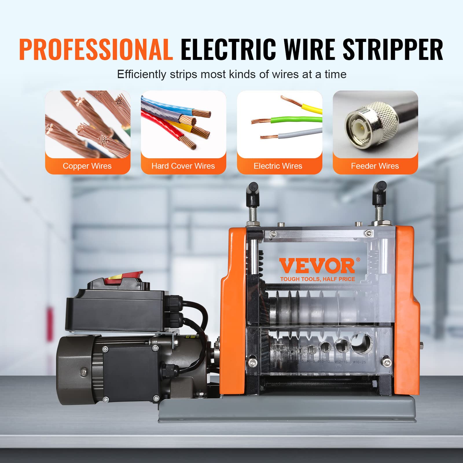Close up of VEVOR machine with 0.06-0.98 inch wire capacity