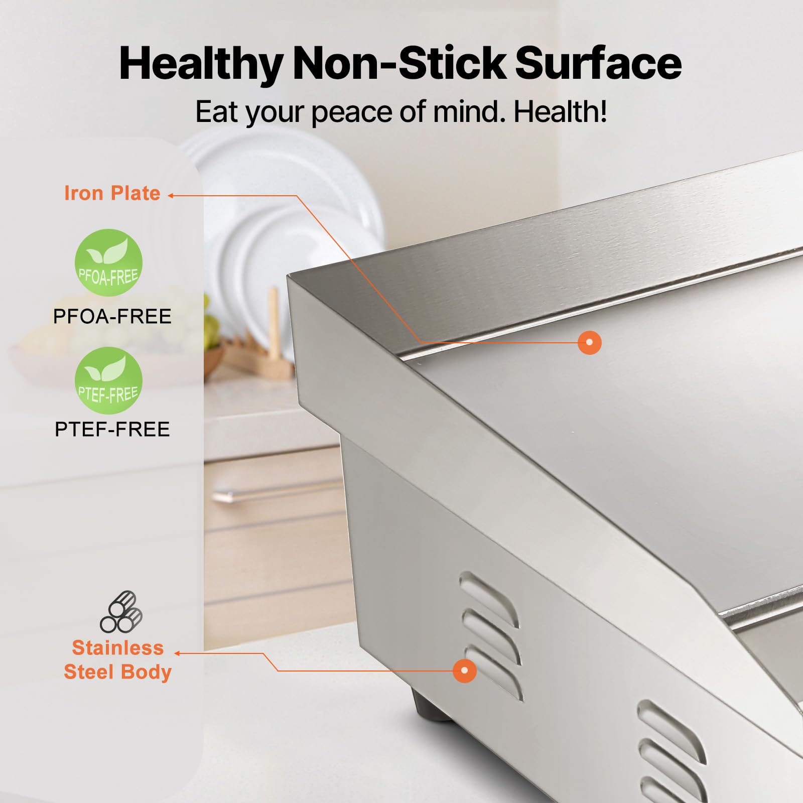 Stainless steel construction with PFOA/PTEF free iron surface