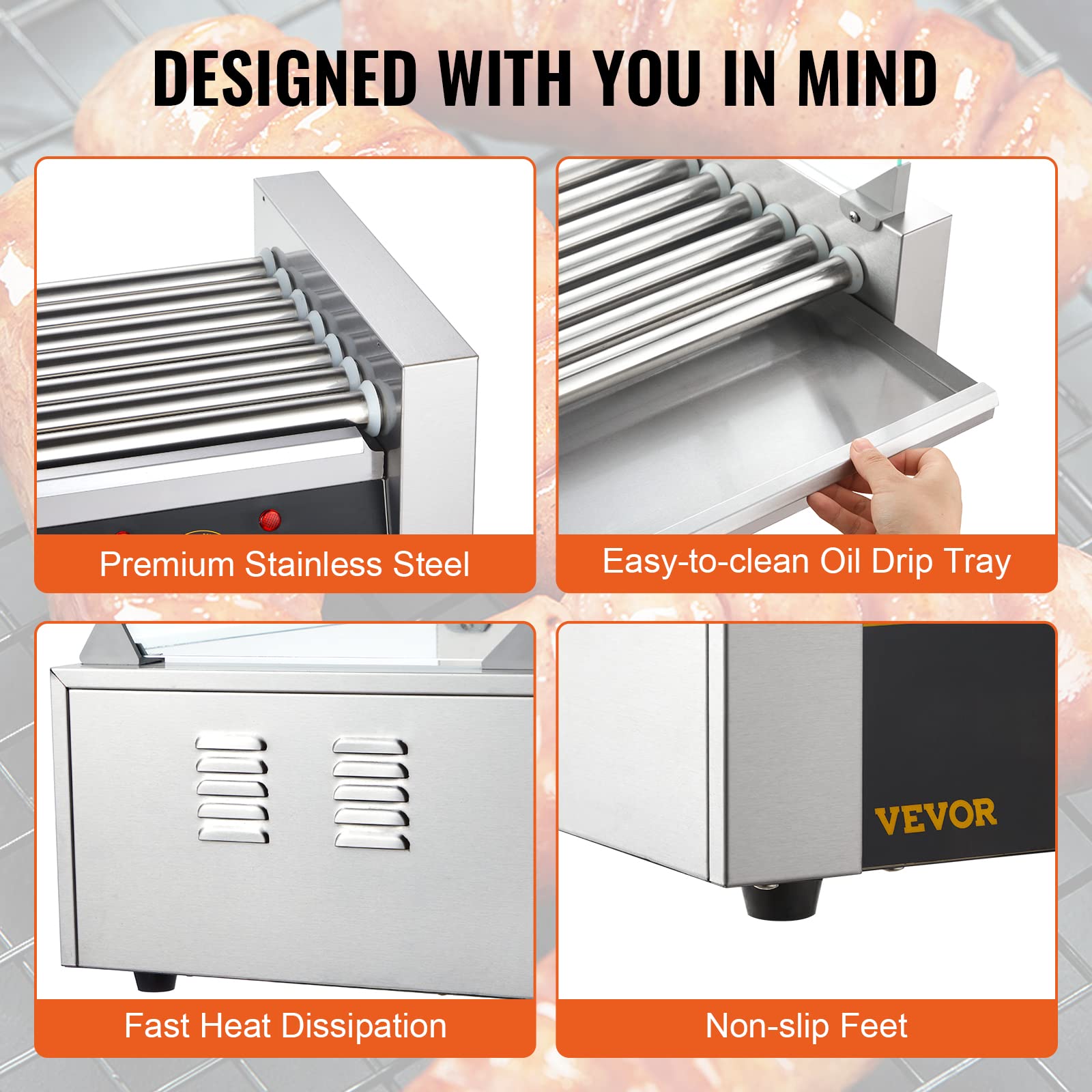 Transparent glass hood on VEVOR hot dog roller